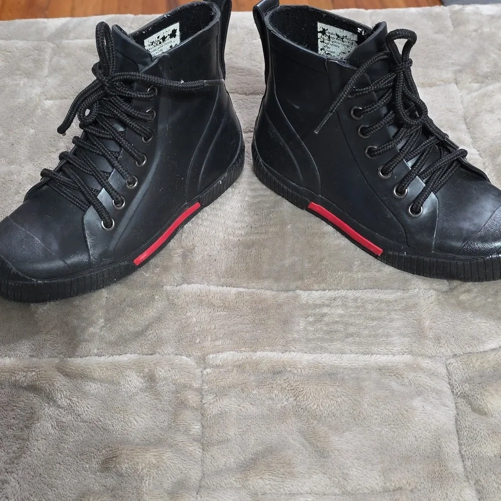 Art Class Kids/Boys Rubber‎ Rain Boots Ankle Lace Up Sz 1 EUC